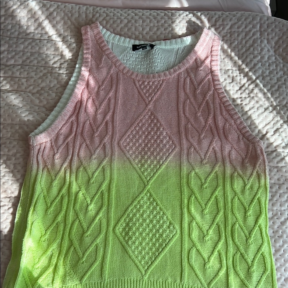 525 America Pink and Green Cable Knit Tank